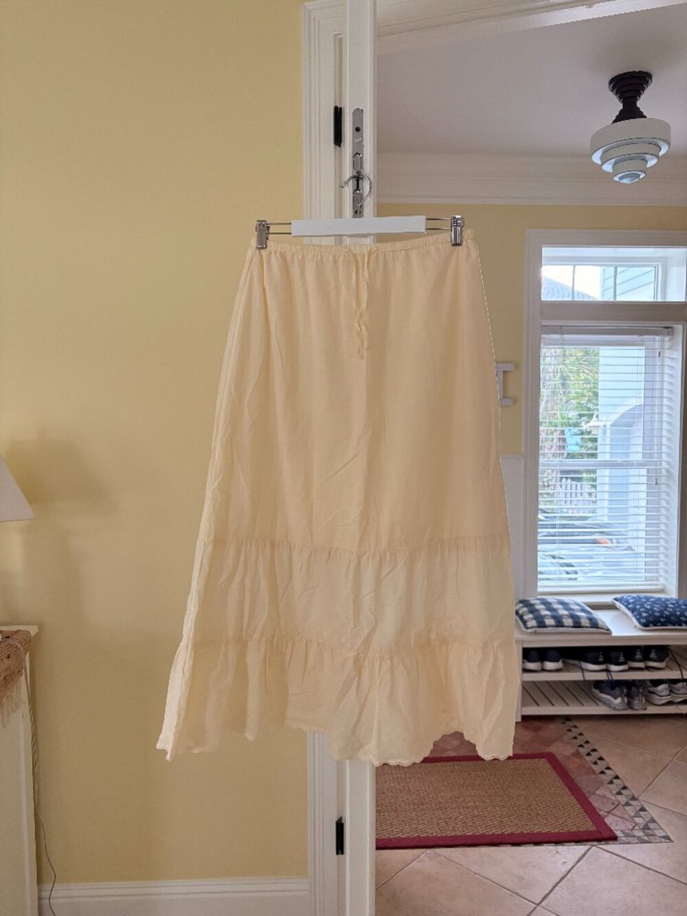 brandy melville pale yellow tiered midi skirt